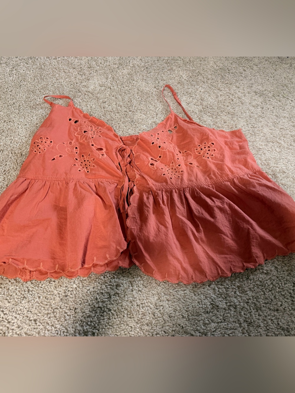 American Eagle Outfitters Coral Eyelet Tie-Front Cami